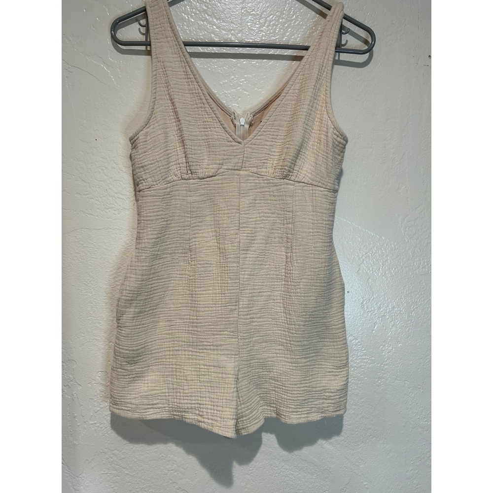 Burans Womens Cream Textured Gauze Sleeveless V-Neck Romper Size 6‎ Pockets